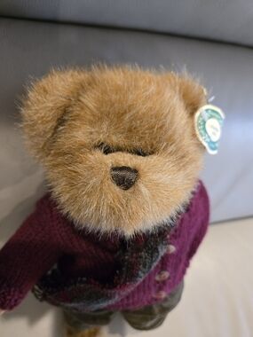 Bearington Collection Plush Brown Teddy Bear in Burgundy Knit Sweater